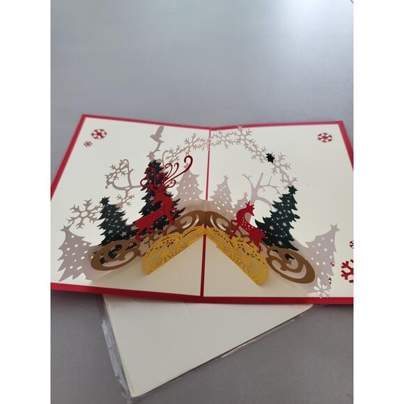 Bundle of 5 Unique 3D Popup Christmas Trees With Reindeers Greeting Cards - Picture 1 of 4